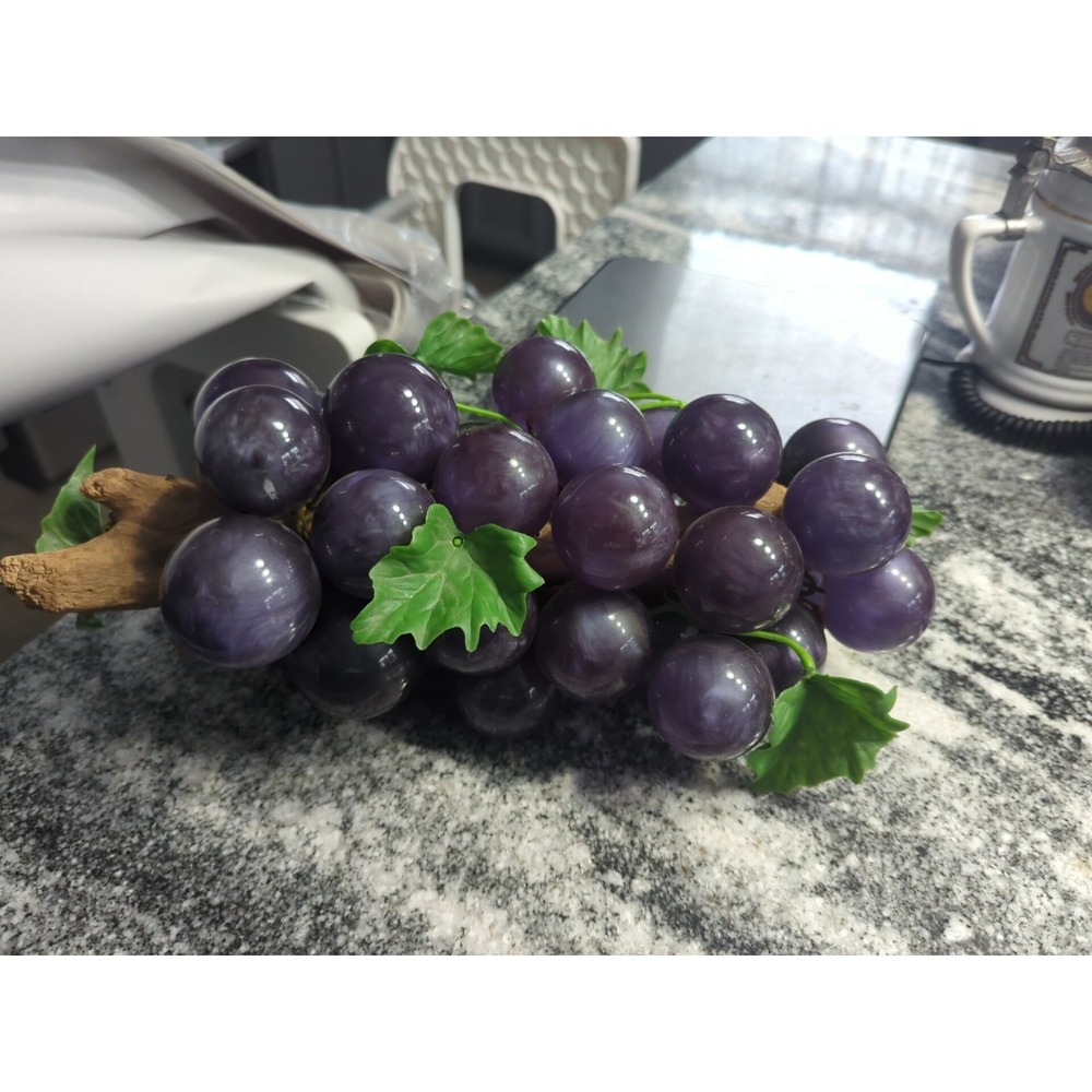 Vintage Mid Century Purple Lucite / Acrylic Grape Cluster on Grapevine
